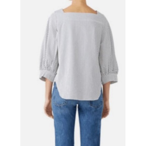 Caara Blue and White Striped Balloon Sleeve Square‎ Neck Top Small NWOT $90 - Picture 4 of 12